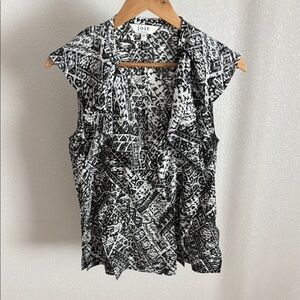 Joie Black and White Ruffled Sailor Collar Blouse